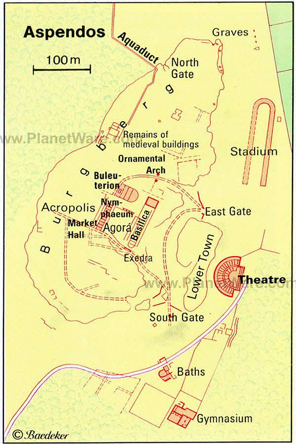 Аспендос. Карта античного города